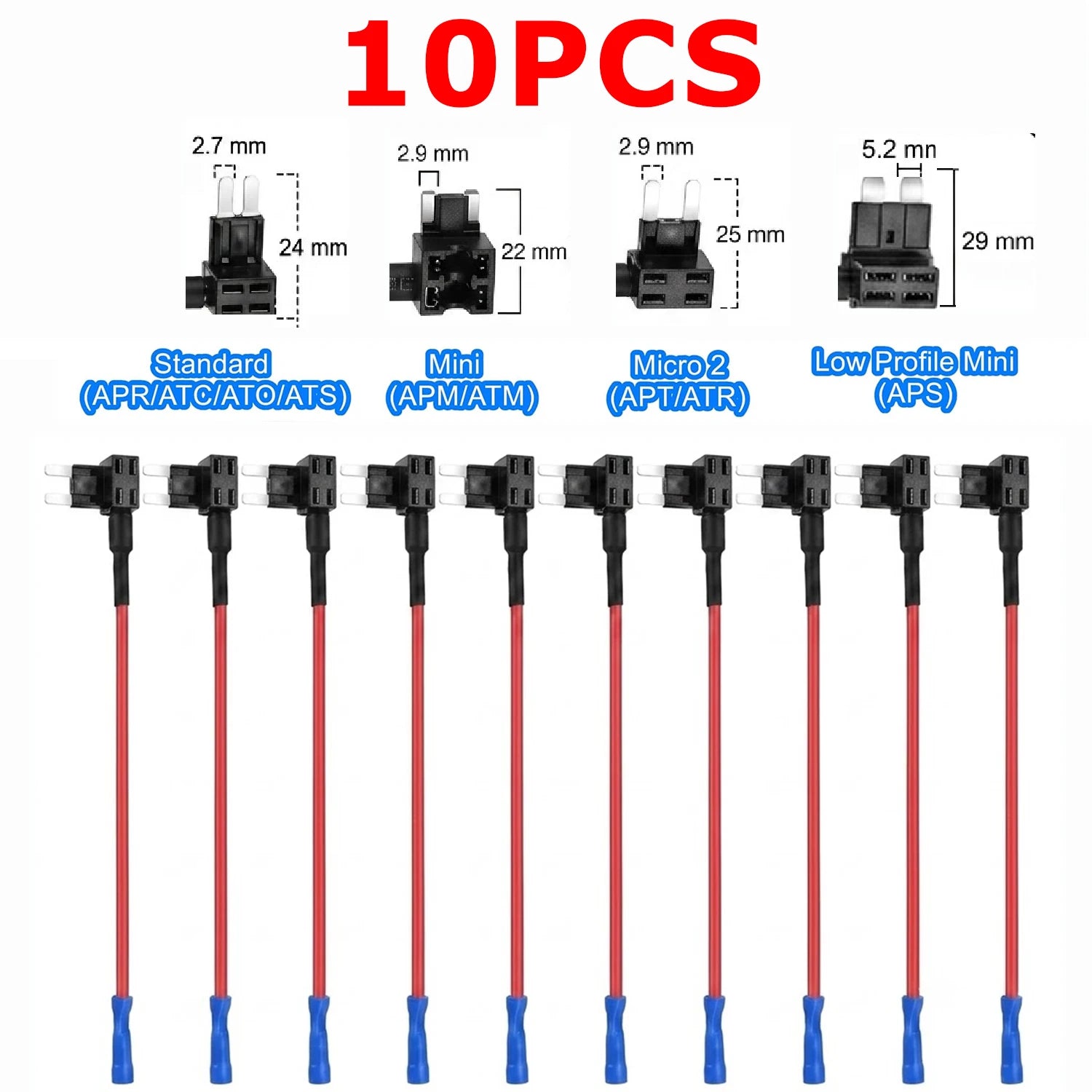 10pcs Car Fuse Holder Circuit Tap Adapter Micro Mini Standard Size