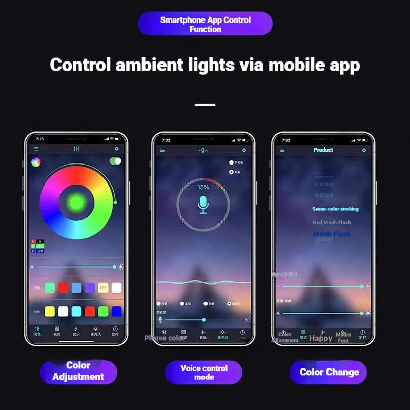 48 LED RGB Car Interior Foot Light Kit with App and Remote Control