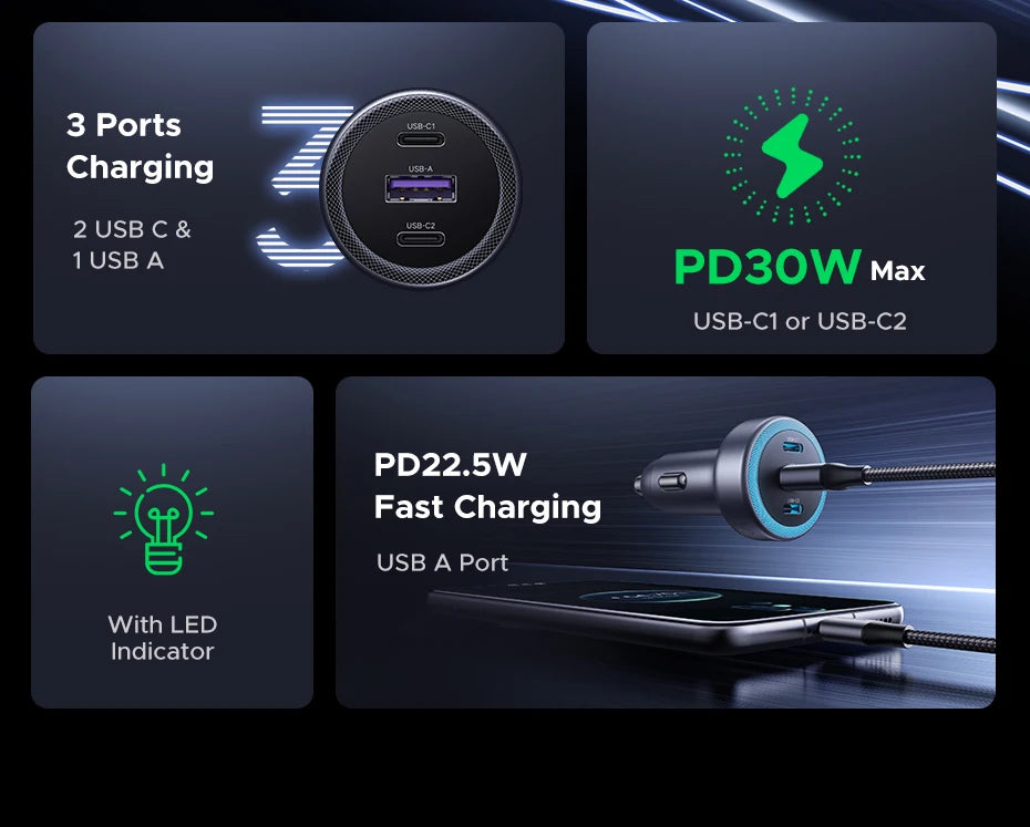 30W USB-C Fast Car Charger with Dual Ports - 8