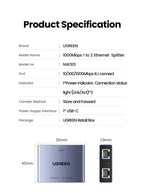 1000Mbps RJ45 Ethernet Splitter 1 to 2 Port Adapter