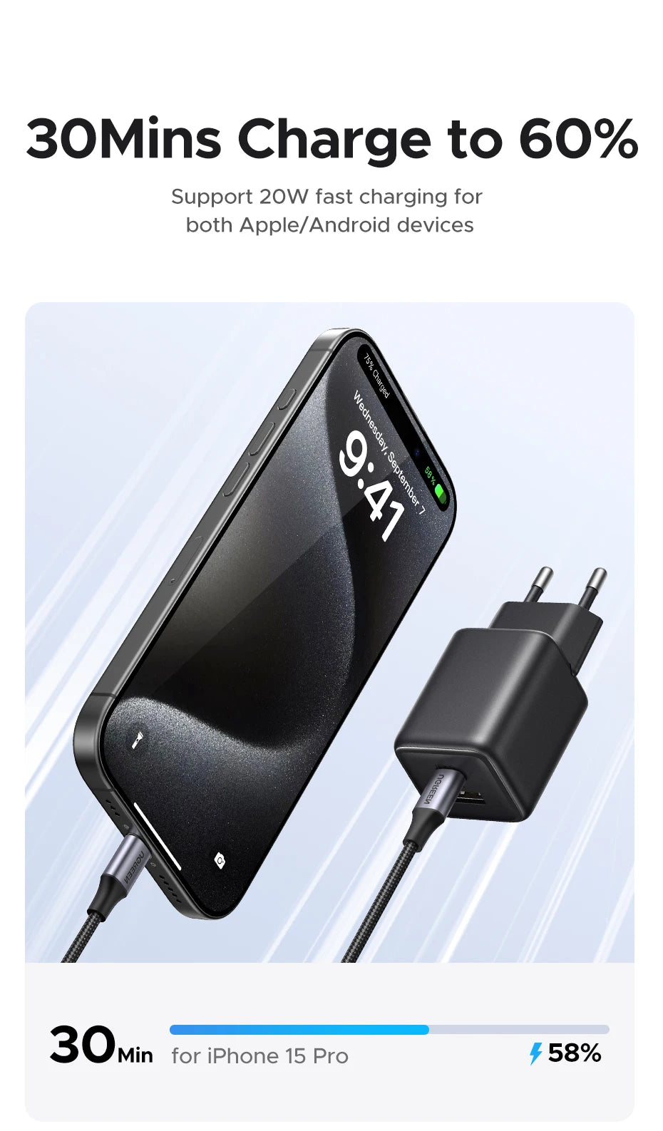 20W GaN Dual-Port USB-C and USB-A Fast Wall Charger - 11