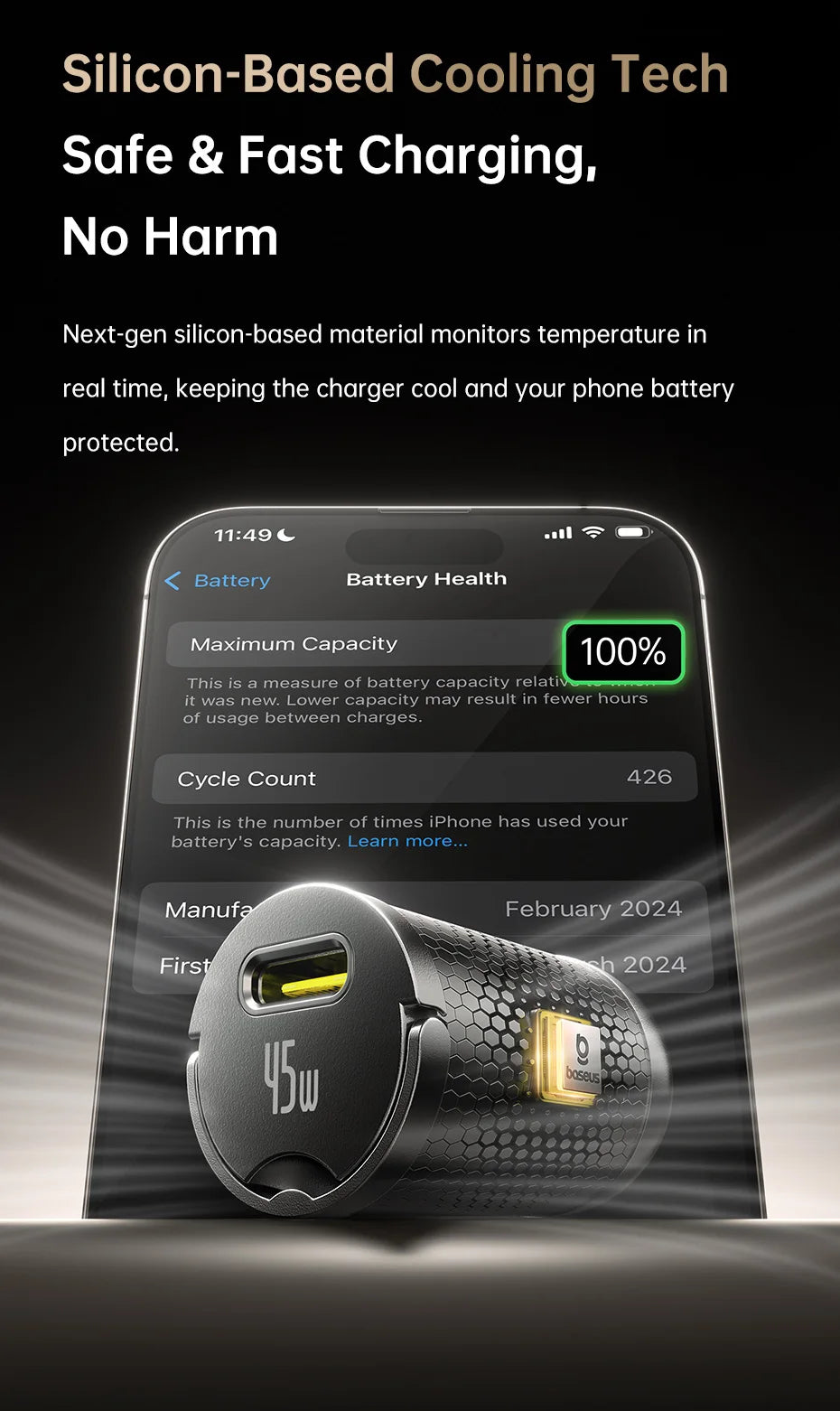 45W USB-C Fast Car Charger for Smartphones and Tablets