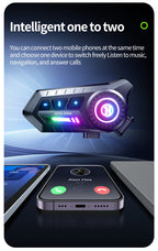 Bluetooth 5.4 Motorcycle Helmet Headset with RGB Lights and IP67 Rating