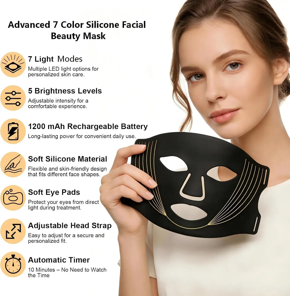 7-Color LED Silicone Facial Light Therapy Mask