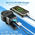 Motorcycle Dual Port USB C and A Fast Charger with Retractable Cable