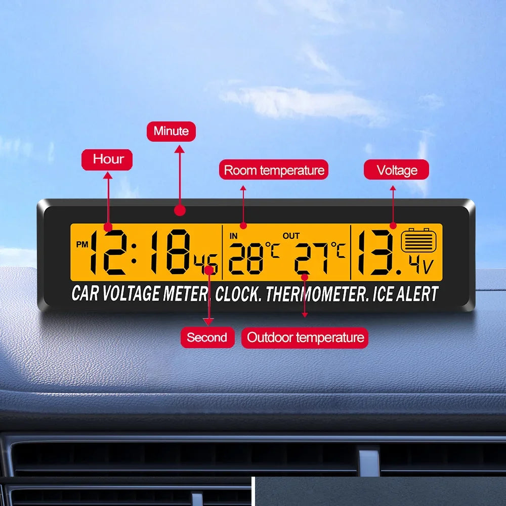 3 in 1 Car Digital Clock Thermometer and Battery Voltage Voltmeter