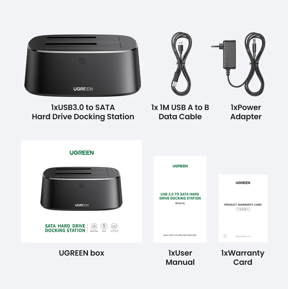 Dual-Bay Hard Drive Docking Station for 2.5/3.5 Inch SATA HDD SSD
