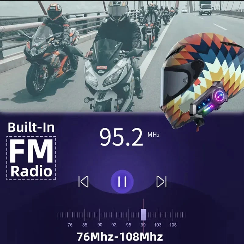Motorcycle Helmet Bluetooth Intercom Headset with FM Radio - 3