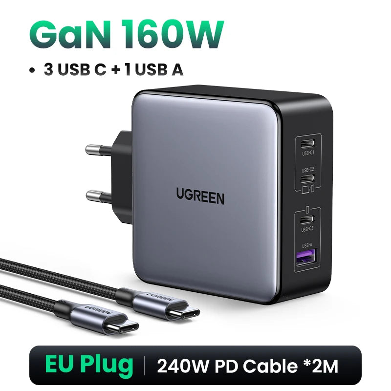 160W GaN Fast Charger for Laptops and Smartphones
