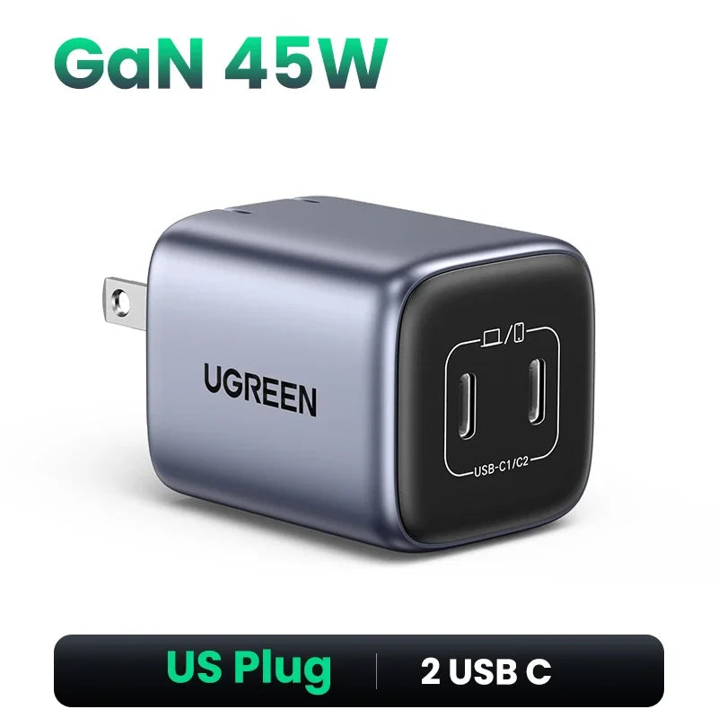 45W Dual USB-C GaN Fast Wall Charger for Smartphones and Tablets