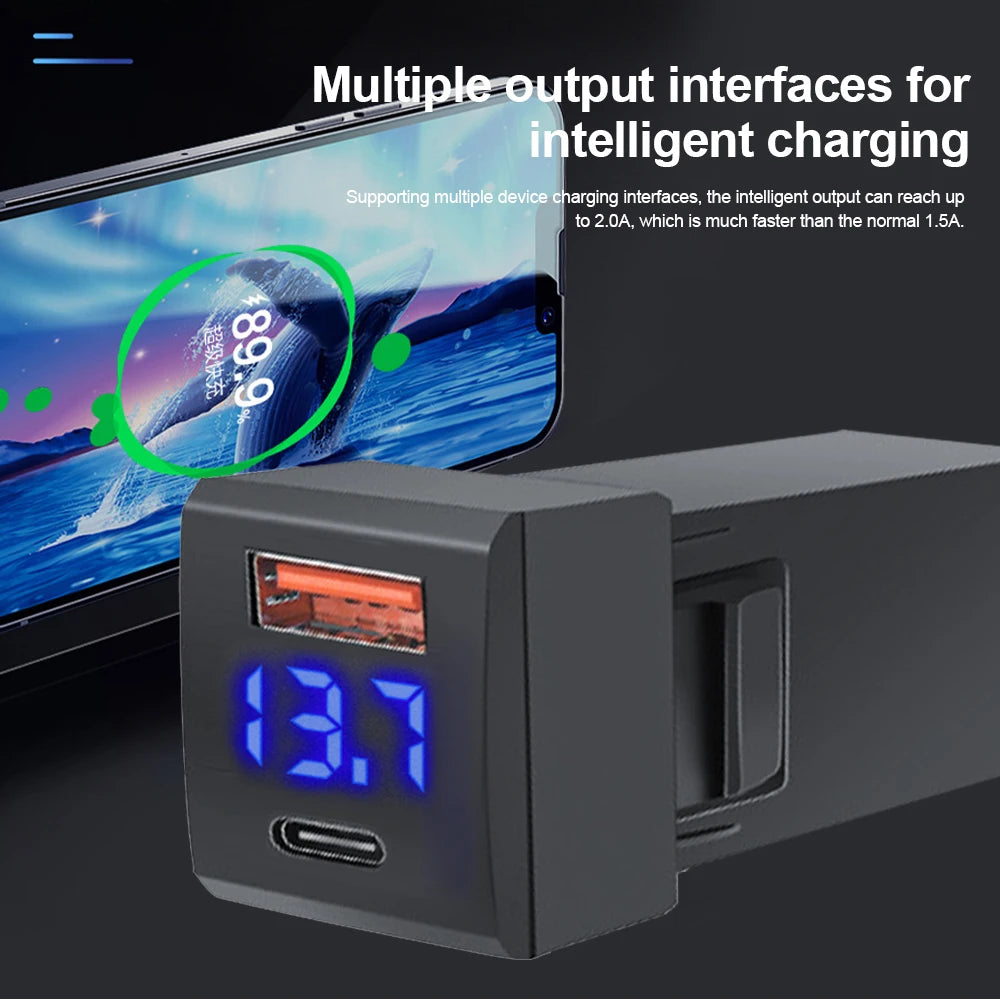48W Dual USB Type-C PD and QC3.0 Car Charger Socket for Toyota
