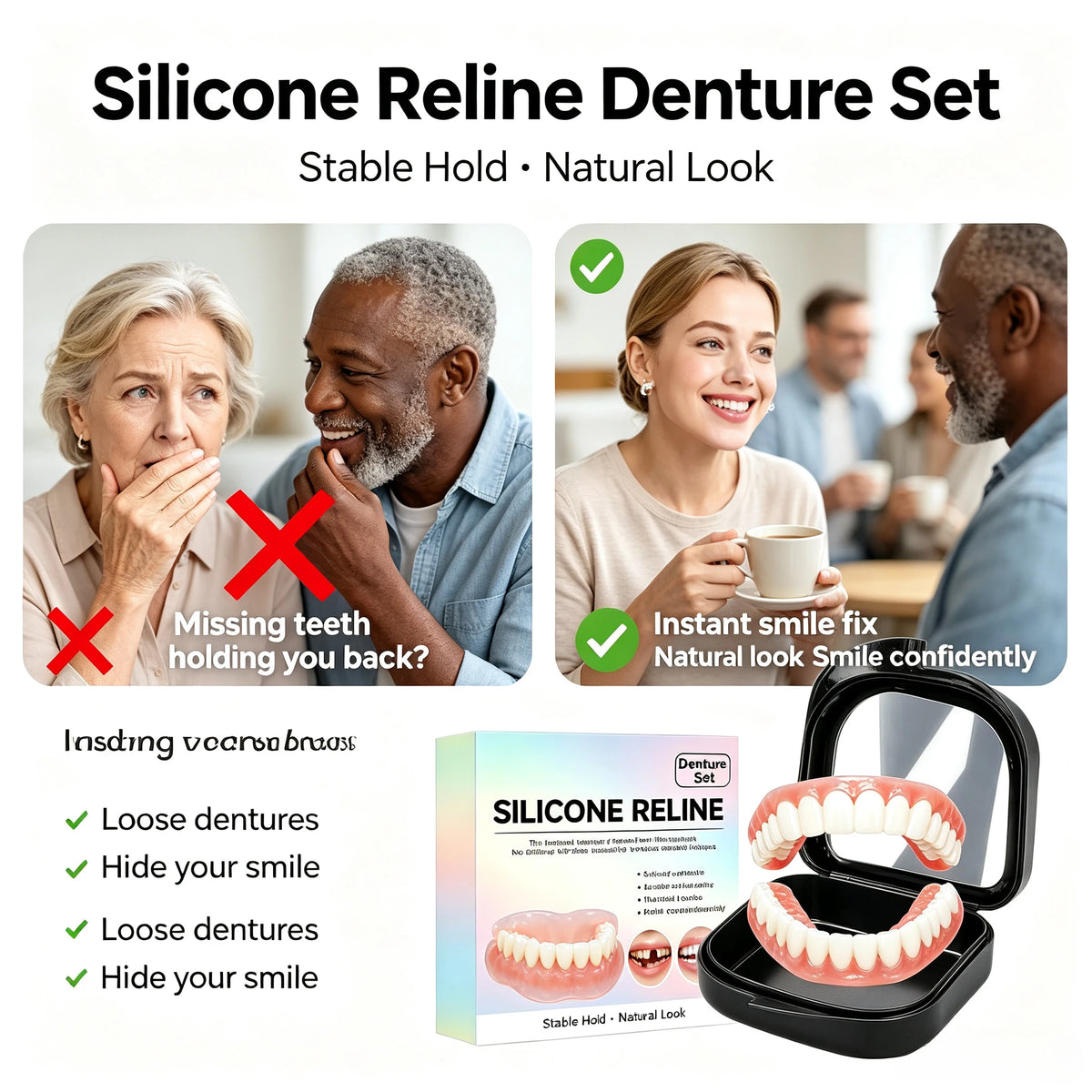 Comfort Fit Silicone Denture Set for Natural Smile