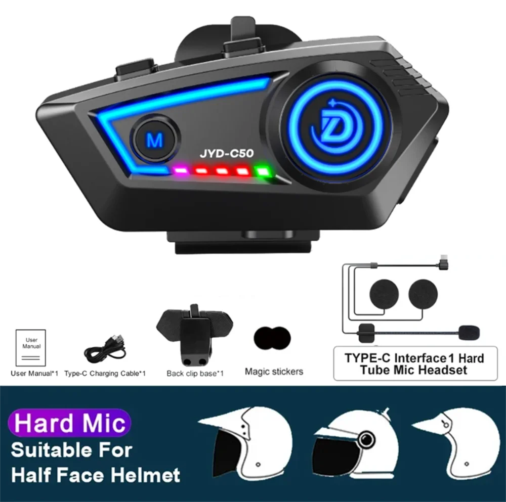 Motorcycle Helmet Bluetooth 5.4 Headset with RGB Lights IPX67 Waterproof