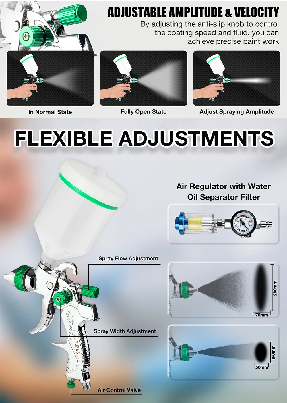 Professional HVLP Spray Gun Kit with 1.4/1.7/2.0mm Nozzles - 10