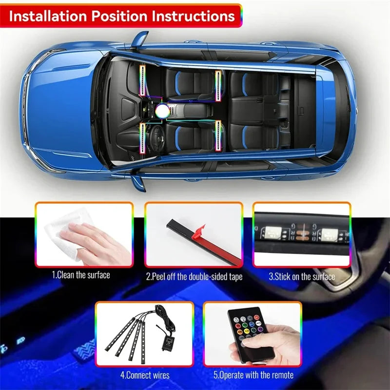48 LED RGB Car Interior Foot Light Kit with App and Remote Control