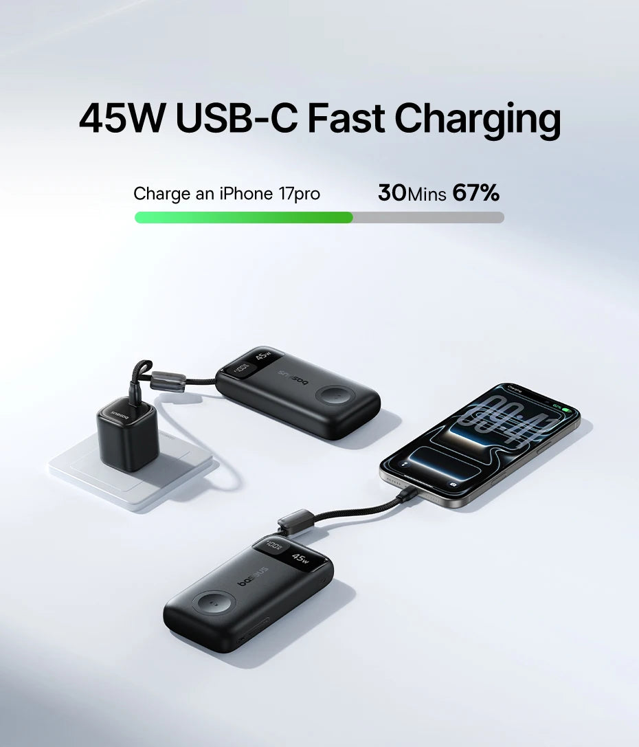 45W 10000mAh Portable Power Bank with Integrated Watch Charger