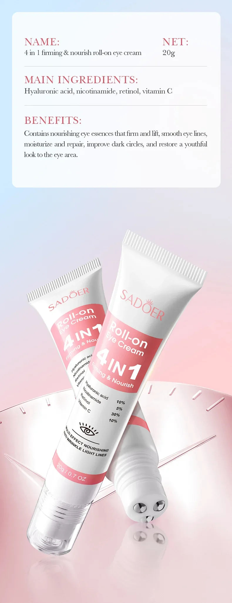 Anti-Wrinkle Retinol Eye Cream for Dark Circles and Puffiness