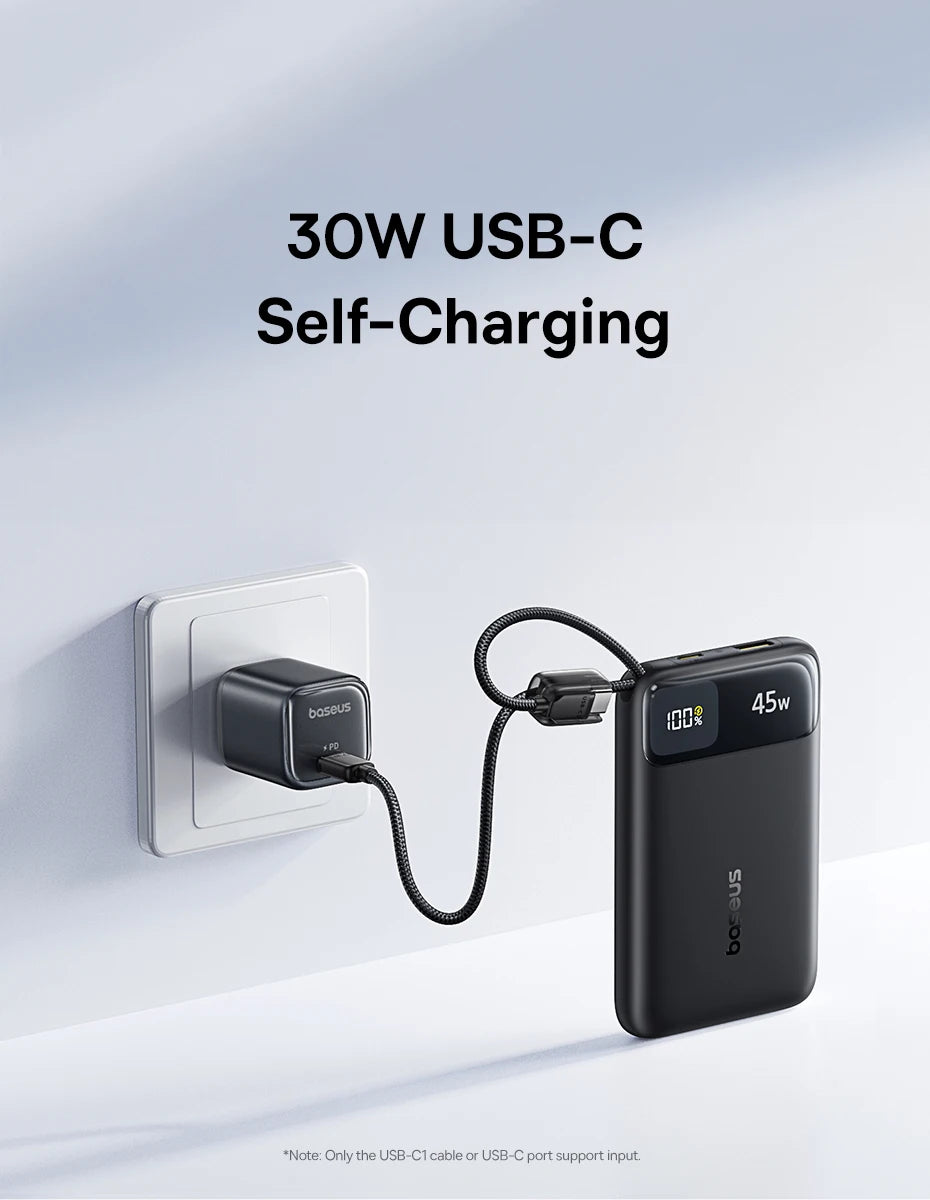 45W Fast Charging Power Bank with Dual Built-in USB-C Cables