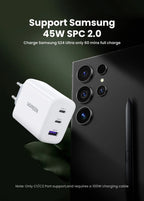 65W GaN Fast Wall Charger with Triple USB-C and USB-A Ports