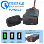 48W Dual USB-C & USB-A Motorcycle Phone Charger with Voltmeter