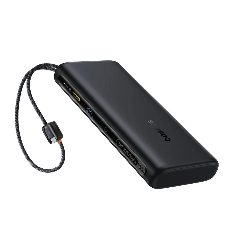 100W 20000mAh Fast Charging Power Bank with Built-In USB-C Cables