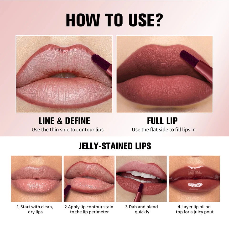 Dual-Sided Long-Lasting Waterproof Lip Stain and Liner Pen