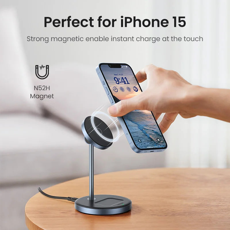 2-in-1 Magnetic Wireless Charging Stand for Phones and Earbuds - 2
