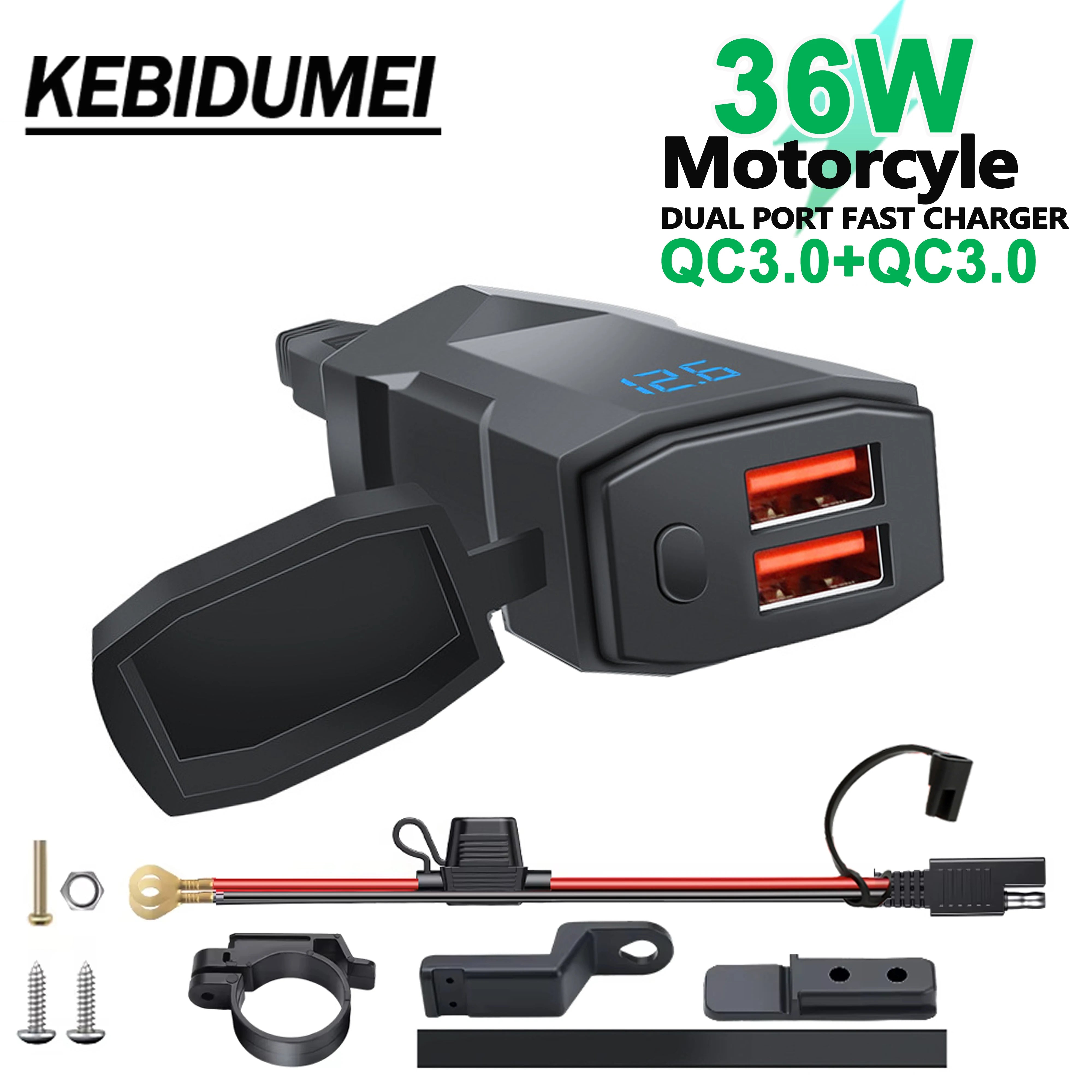 48W Dual USB-C & USB-A Motorcycle Phone Charger with Voltmeter - 17