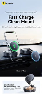 Magnetic Wireless Charging Car Mount with Vacuum Suction