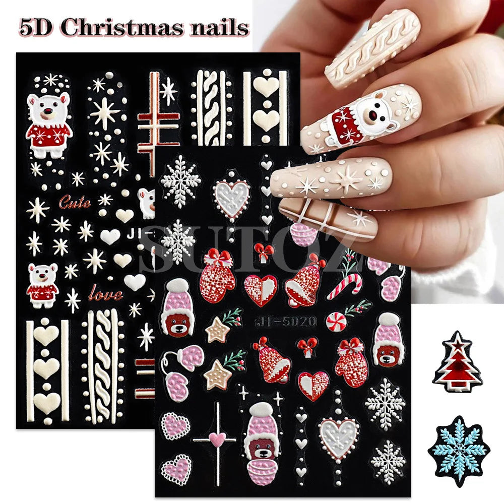 5D Embossed Christmas Nail Art Stickers