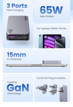 65W GaN Fast Wall Charger for Laptops and Smartphones