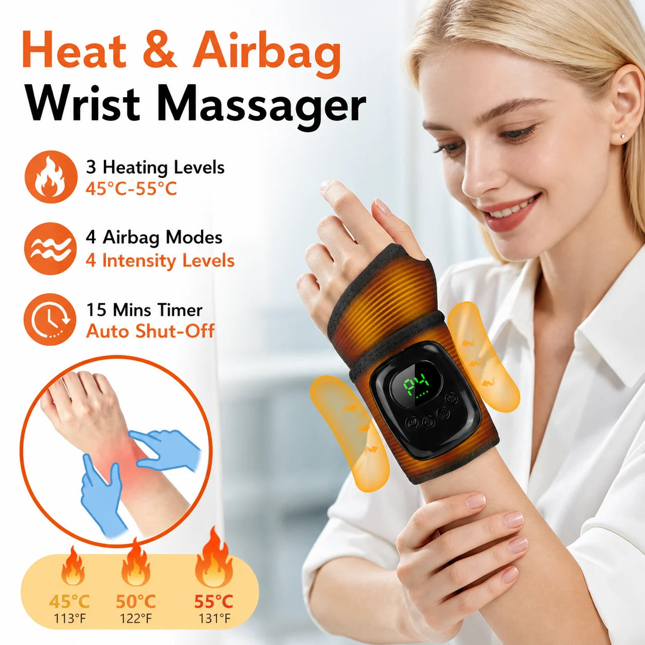 Cordless Heated Air Compression Wrist Massager - 1