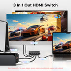 8K 60Hz HDMI 2.1 Switcher 3-in-1 Out with Remote Control