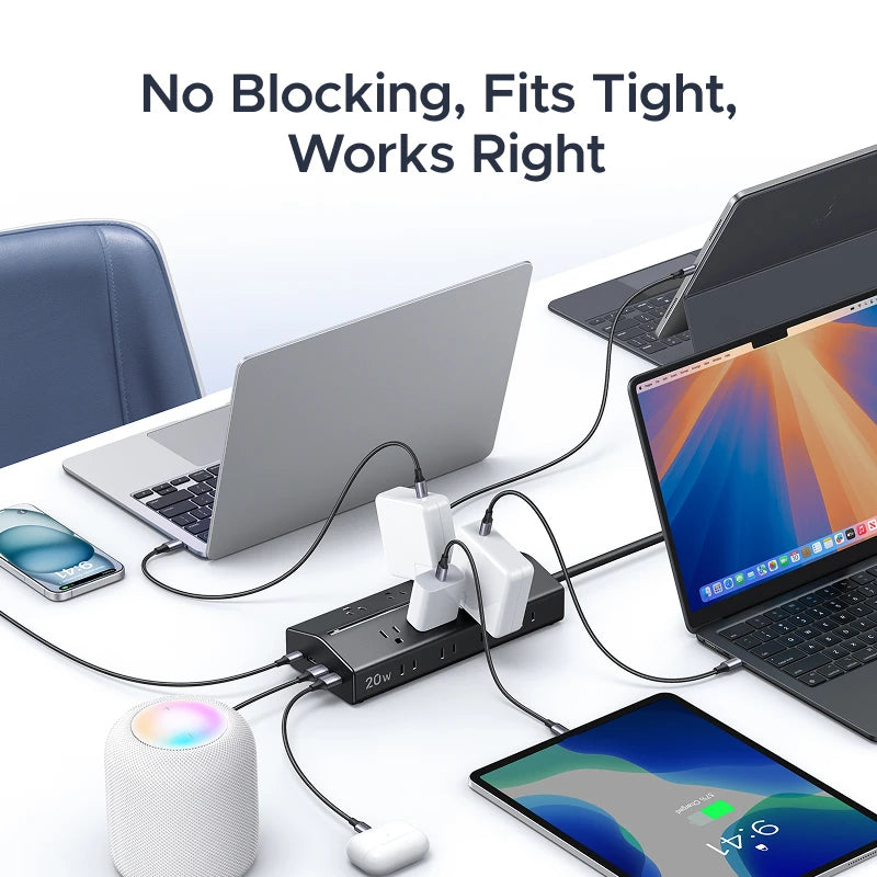 20-in-1 Trapezoidal Power Strip with 20W Fast Charging USB Ports