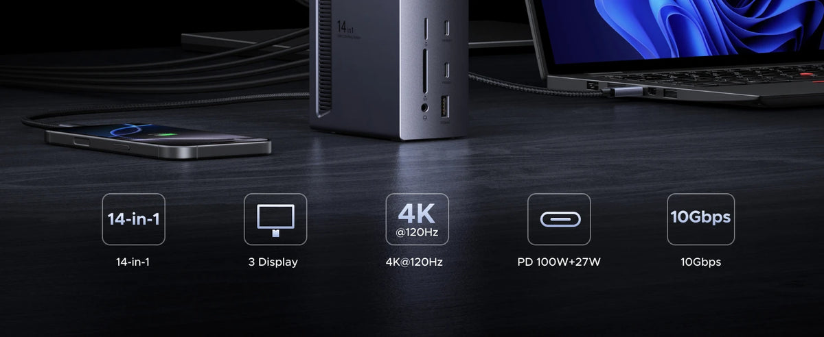 14-in-1 USB-C Triple Display Docking Station with 140W Power Delivery