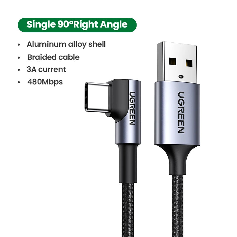 90-Degree USB-C Fast Charging and Data Sync Cable - 21