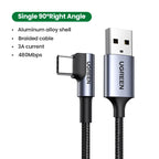 90-Degree USB-C Fast Charging and Data Sync Cable