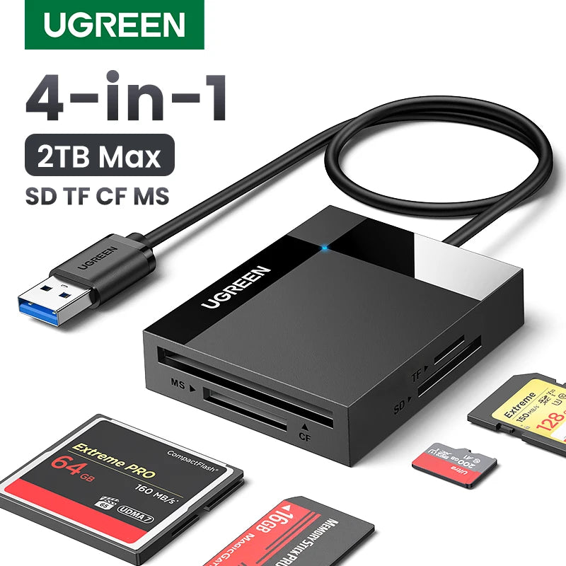 4-in-1 USB 3.0 Memory Card Reader for SD TF CF and MS Cards