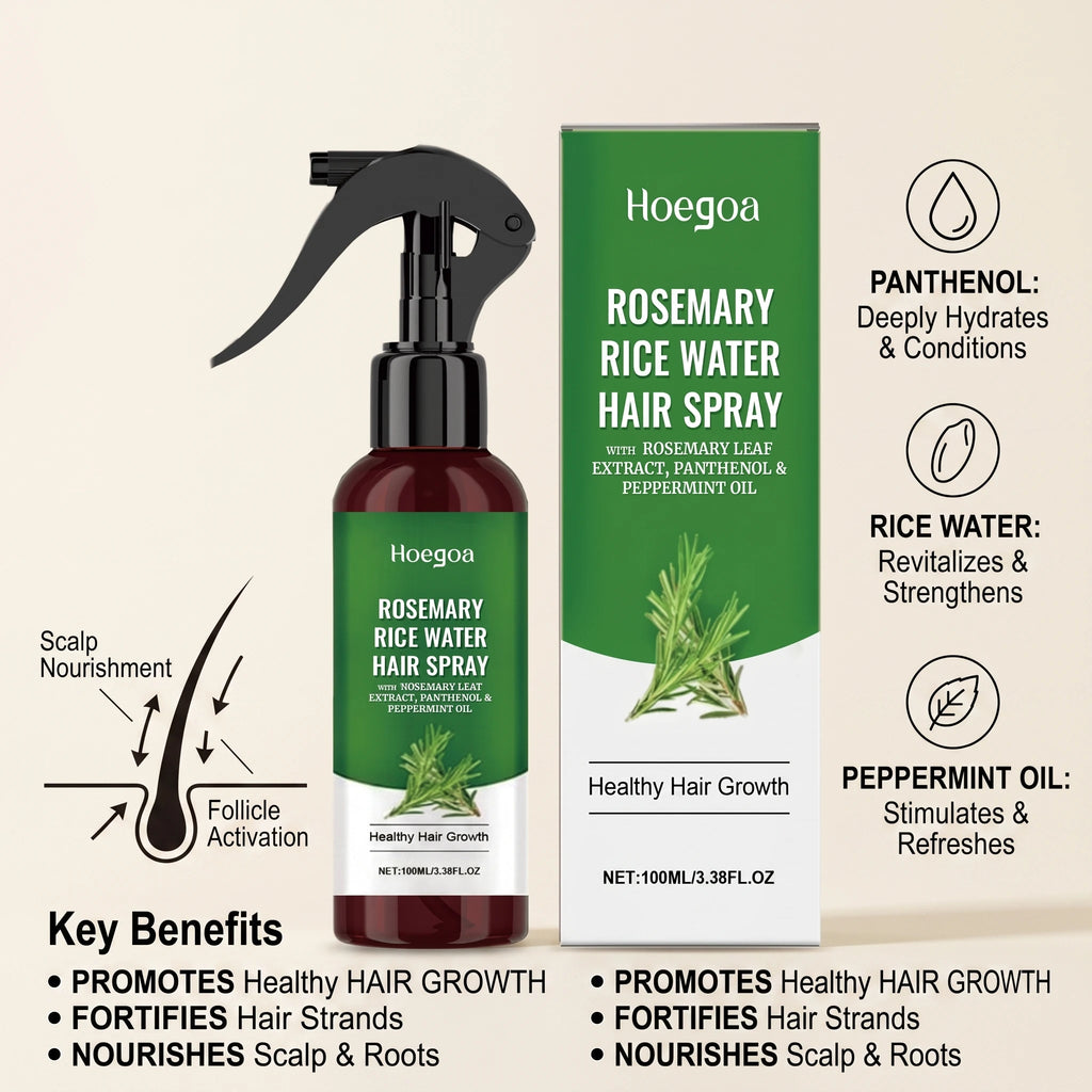 Rosemary Rice Water Hair Growth Spray for Damaged Frizzy Hair