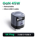 45W GaN Fast Wall Charger with Retractable USB-C Cable