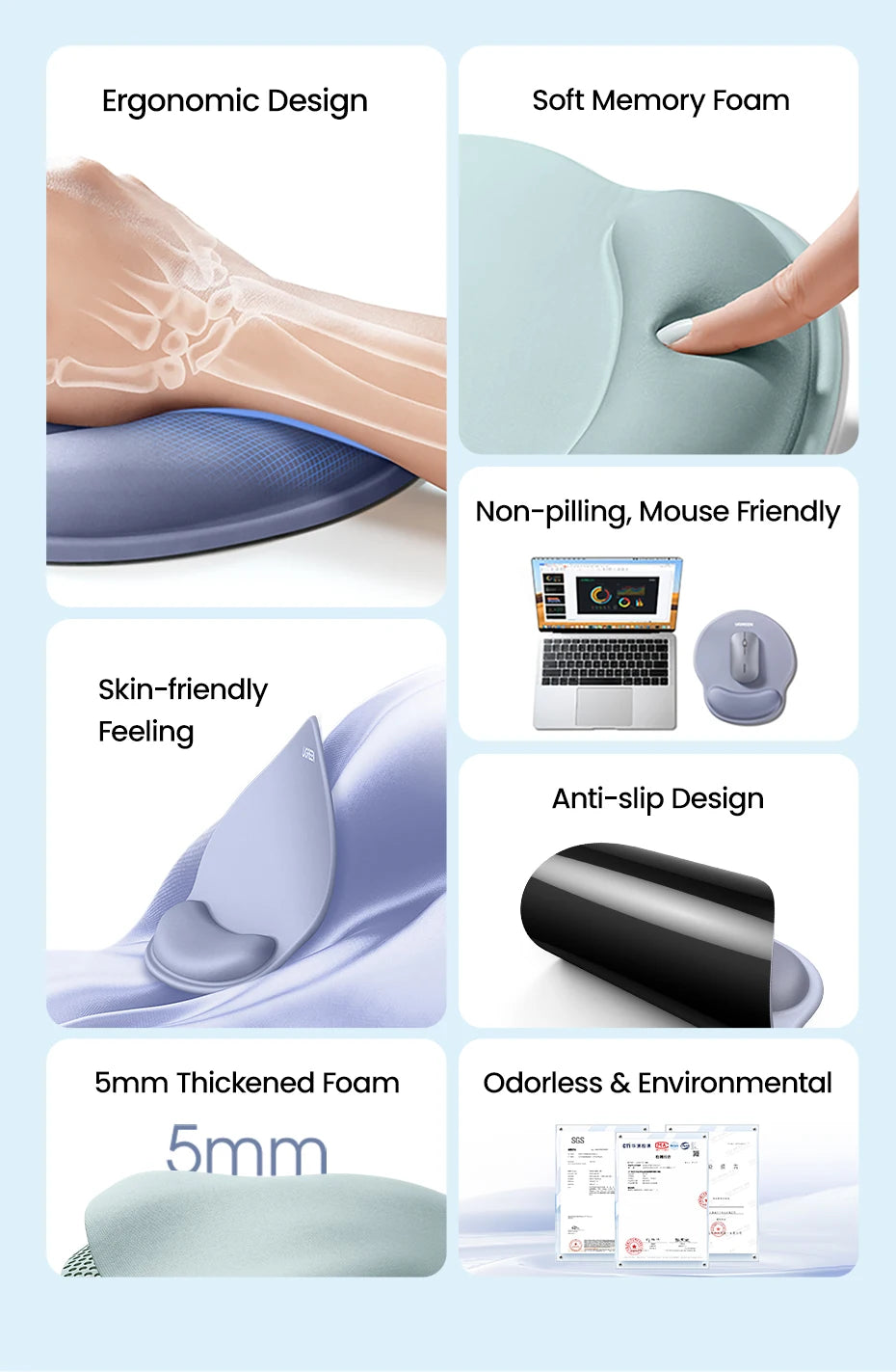 Ergonomic Memory Foam Mouse Pad with Wrist Rest