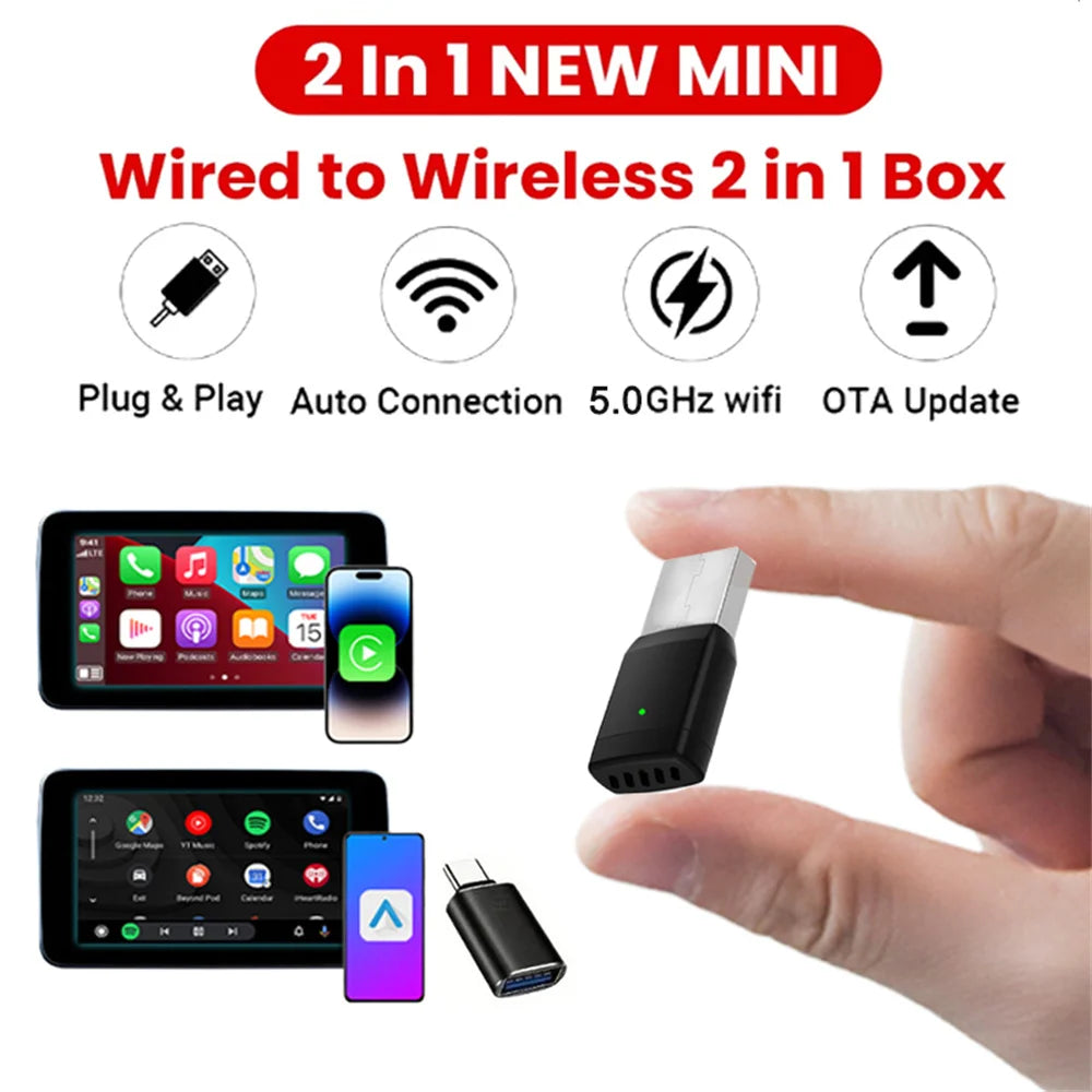 2 in 1 Wireless CarPlay and Android Auto Adapter Bluetooth 5.0 Dongle