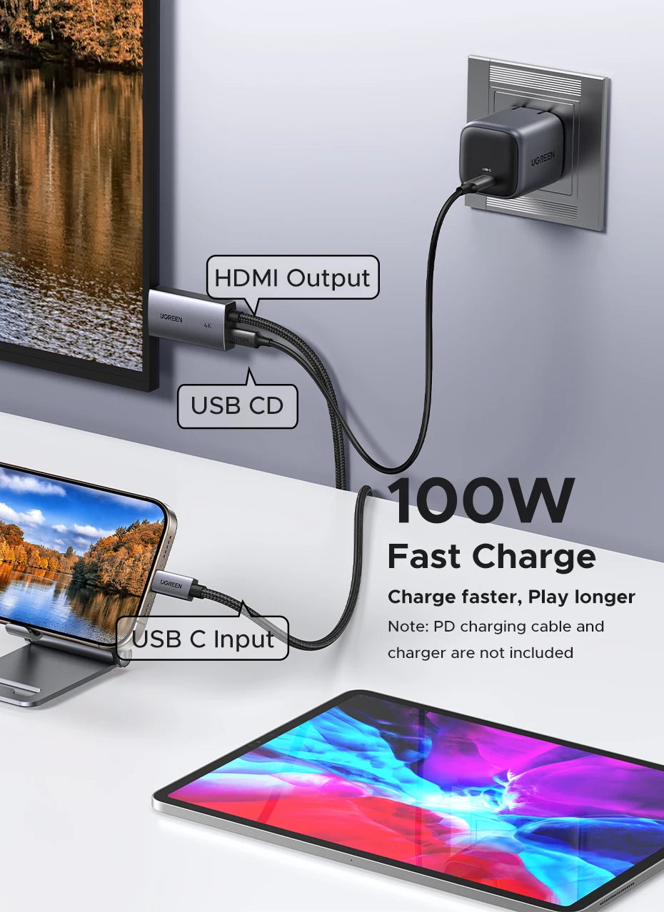 4K USB-C to HDMI Adapter with 100W PD Fast Charging