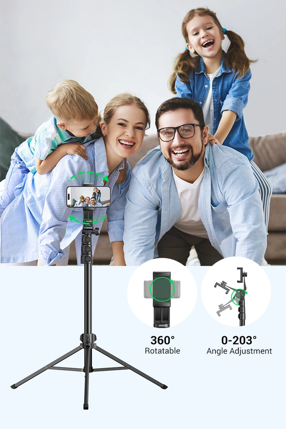 1.7m Extendable Aluminum Phone Tripod with Bluetooth Remote - 8