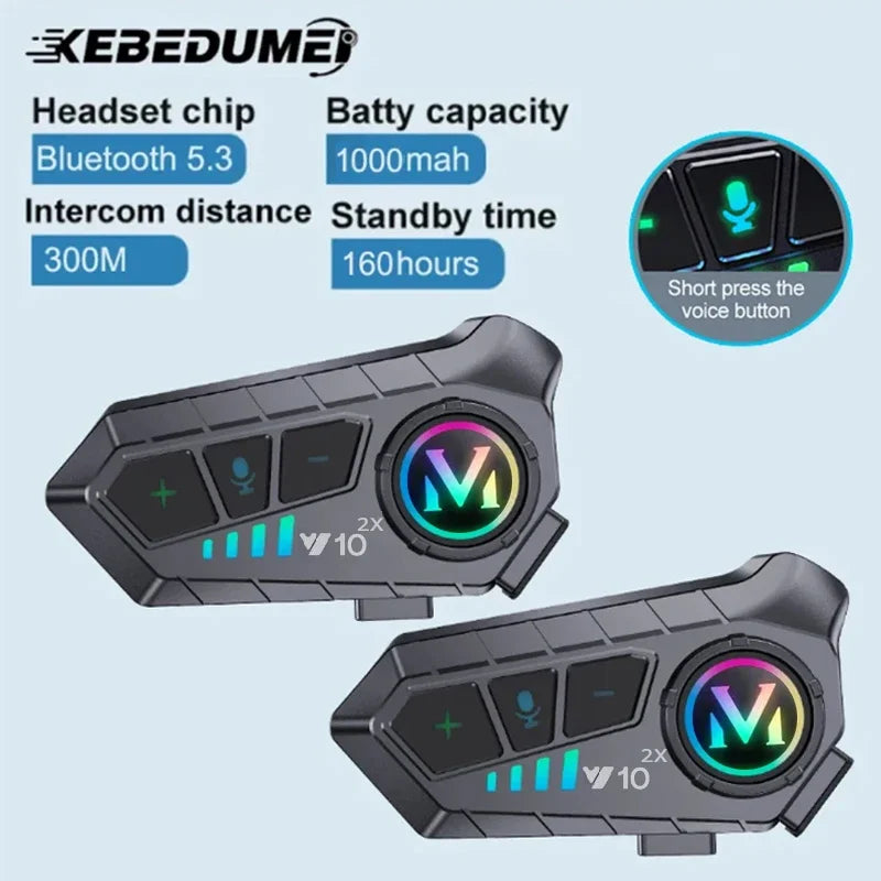 Bluetooth 5.3 Motorcycle Helmet Intercom Headset for 2 Riders 300M