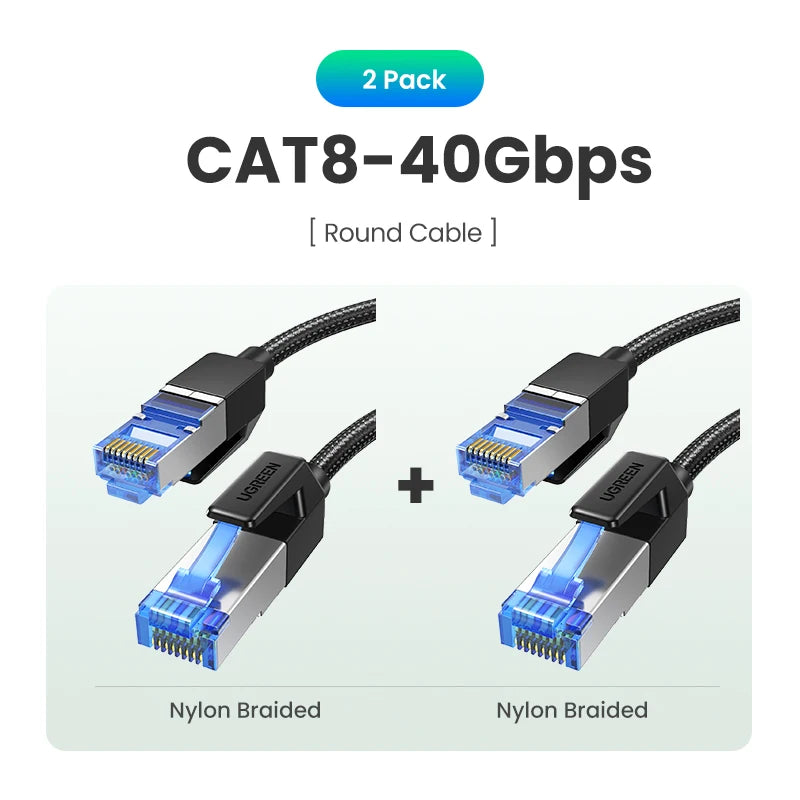 Cat8 Ethernet Cable 40Gbps High-Speed Braided LAN Cord