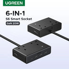 6-in-1 UK Plug Power Strip with 20W USB-C Fast Charging