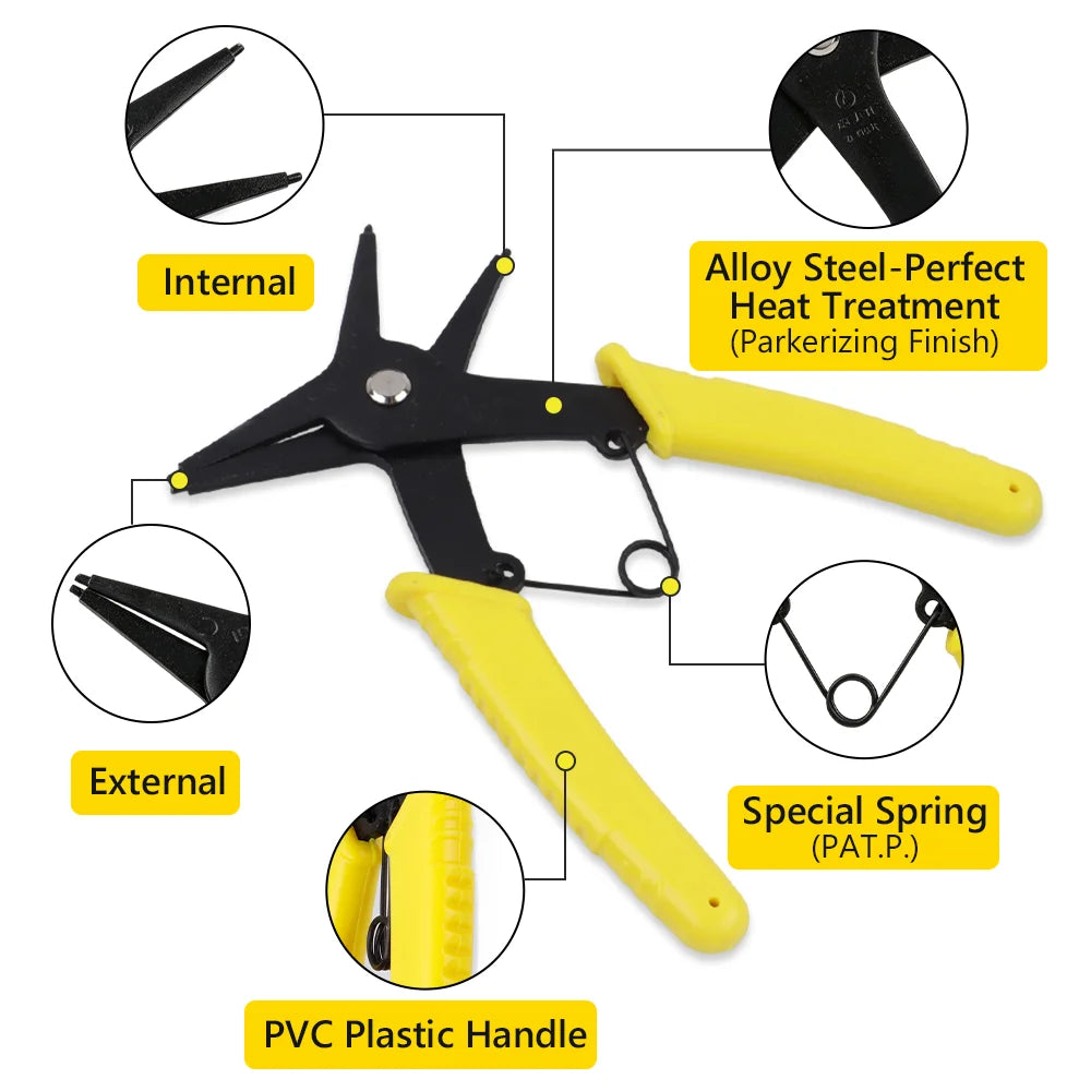 2-in-1 Dual-Purpose Circlip Pliers with 225-Piece Retaining Ring Set