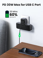 6-in-1 UK Plug Power Strip with 30W USB-C Fast Charging