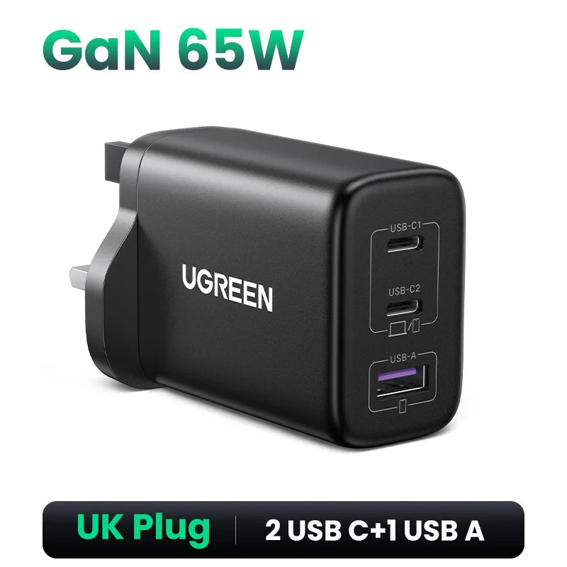 65W GaN Fast Wall Charger with Triple USB-C and USB-A Ports